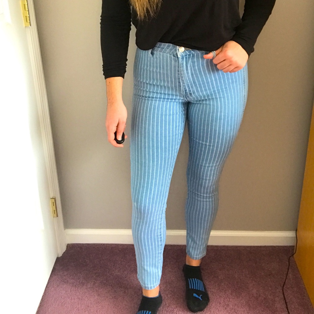 Blue and White Stripe High Waist Jeans from H&M